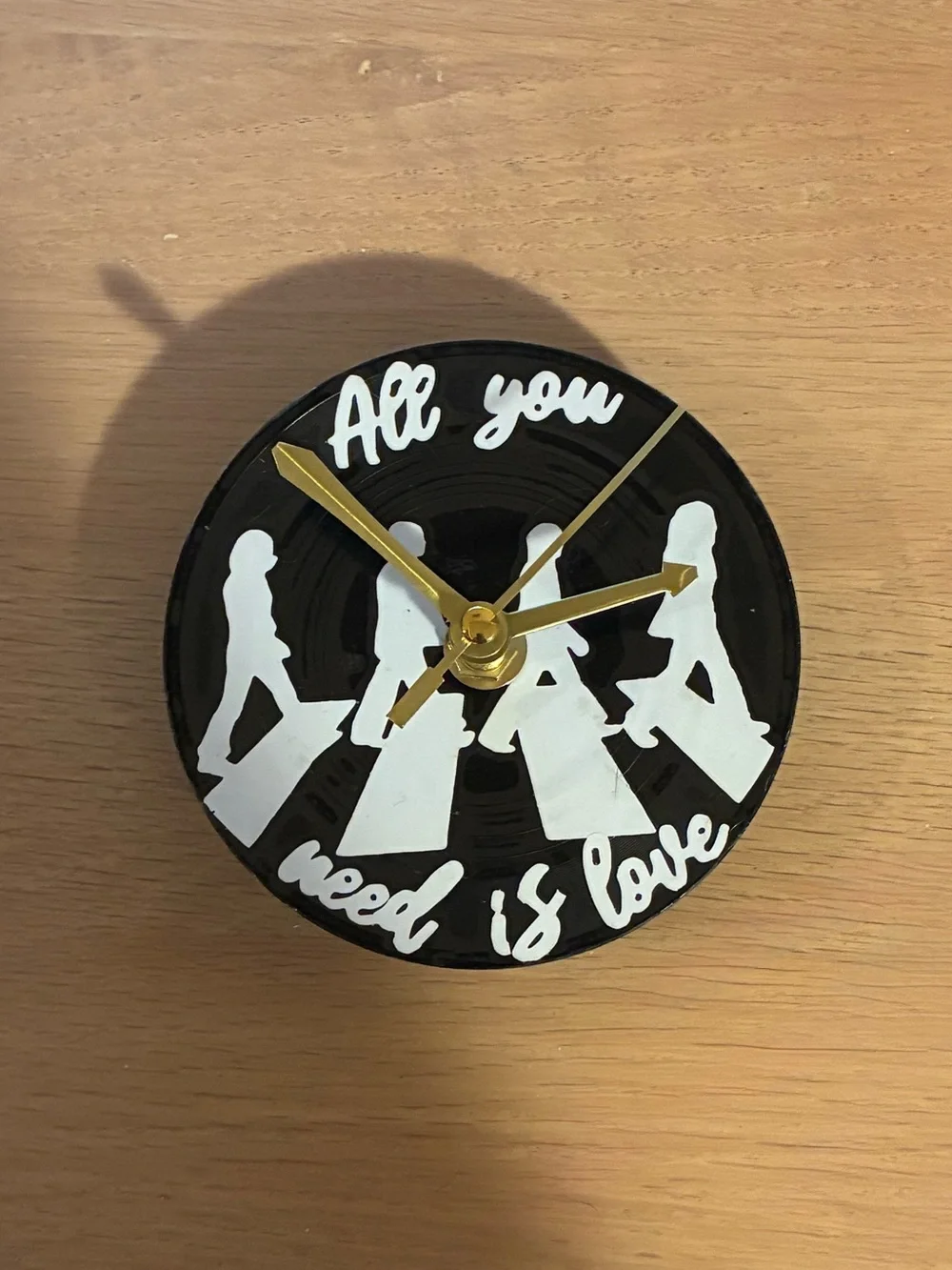 Handmade “All You Need Is Love” Mini Black & White Vinyl Wall Clock - 6 in.